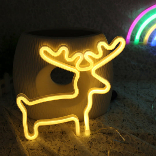 Elk Shaped Mini LED Night Light for Kids' Room USB Wall Night Light - White