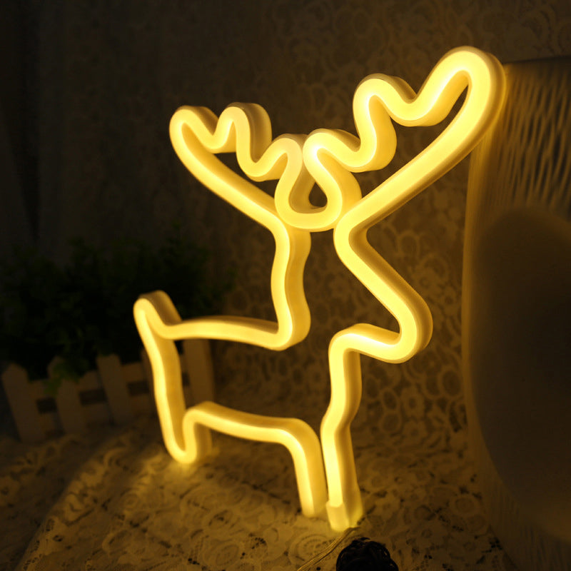 Elk Shaped Mini LED Night Light for Kids' Room USB Wall Night Light - White
