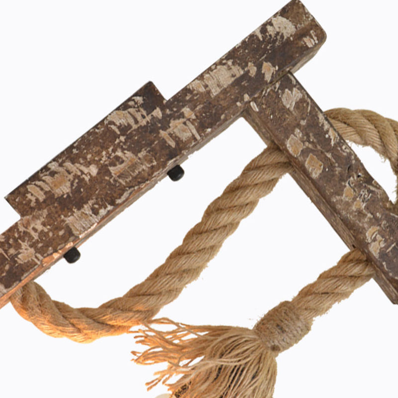 Bare Bulb Wall Light Fixture – Beige Jute Rope, Wood Backplate – Warehouse Style