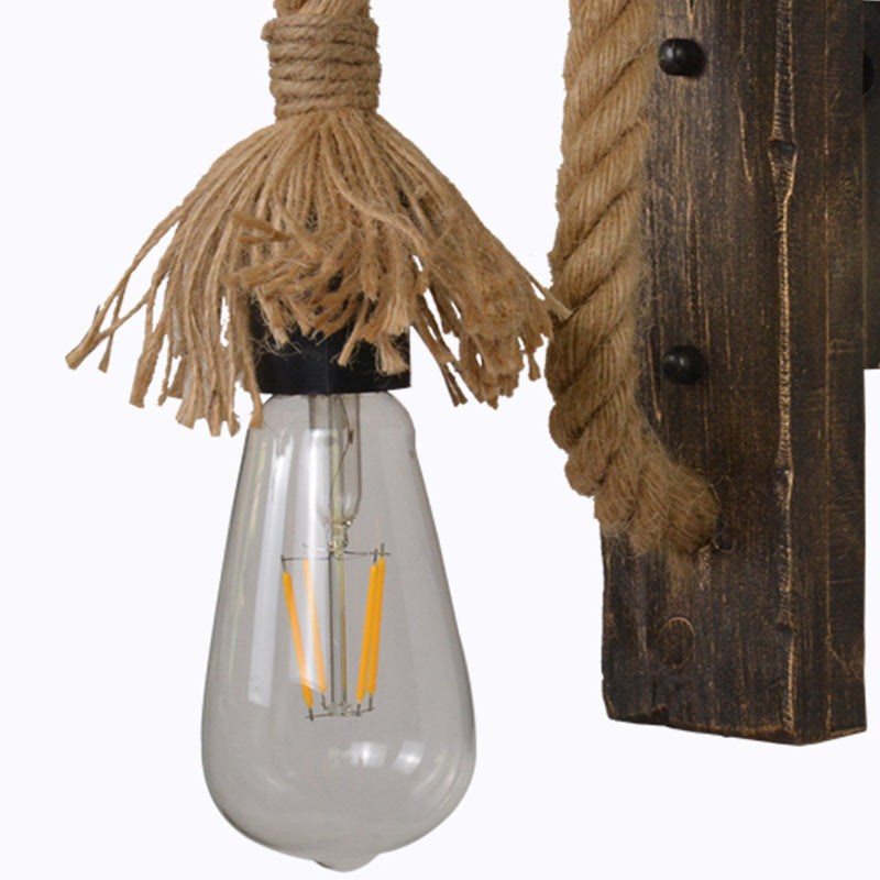 Farm Style Wood Wall Mounted Lamp: Rustic Hanging Light in Brown with Rope Detail & 1 Bulb