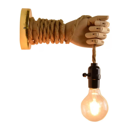 Rustic Exposed Bulb 1-Light Wall Sconce with Jute Rope and Metal Backplate in Beige