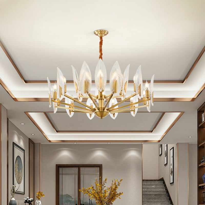 Postmodern Crystal Living Room Chandelier: Leaf-Shaped, Brass Finish, 6/8/18 Lights
