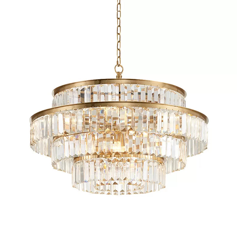 Prismatic Crystal Tiered Chandelier - 15-Bulb Modern Style Pendant Light in Gold