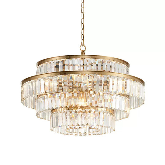 Crystal Multi- Tiered Chandelier 15-Bulb Dining Room Ceiling Hang Light in Gold