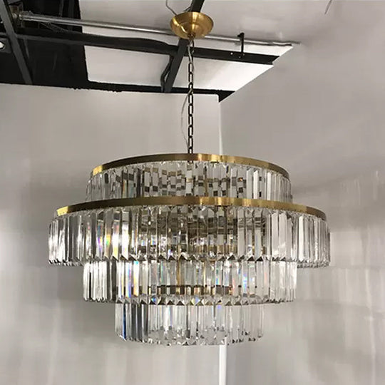 Prismatic Crystal Tiered Chandelier - 15-Bulb Modern Style Pendant Light in Gold
