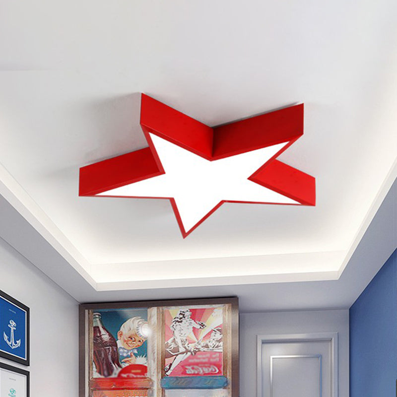 Red Pentastar LED Flush Ceiling Light - Minimalist Acrylic Flush Mount for Meeting Room