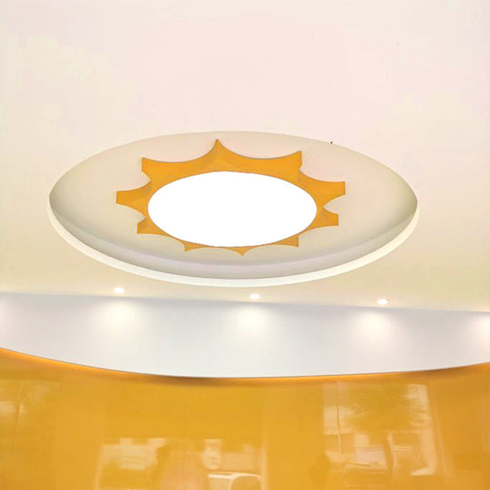 Kindergarten Yellow Sun Flush Mount LED Ceiling Light with Acrylic: Simple & Stylish Fixture
