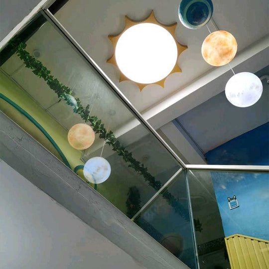 Kindergarten Yellow Sun Flush Mount LED Ceiling Light with Acrylic: Simple & Stylish Fixture