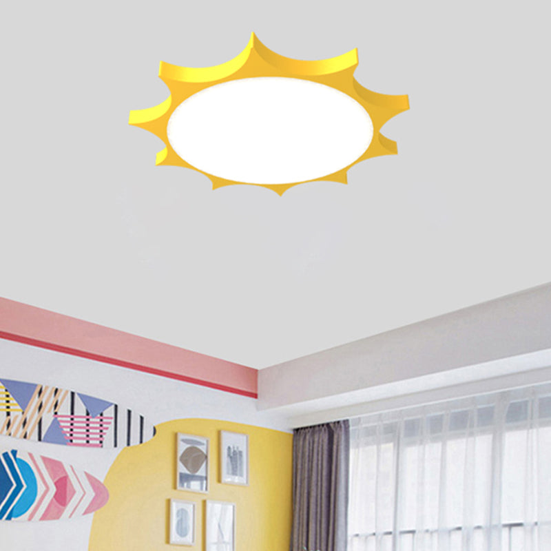 Kindergarten Yellow Sun Flush Mount LED Ceiling Light with Acrylic: Simple & Stylish Fixture