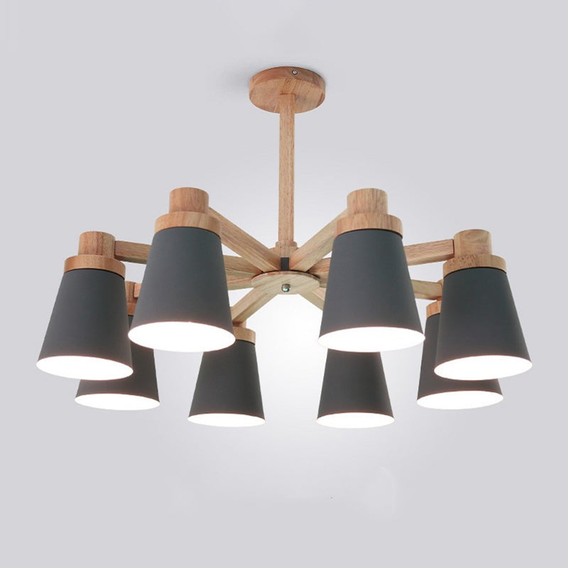 Simplicity 8-Light Wood Radial Chandelier Pendant Lighting Kit with Metal Barrel Shade