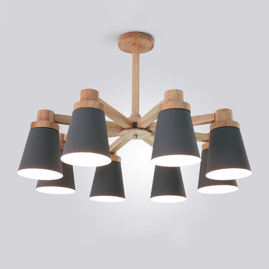Simplicity 8-Light Wood Radial Chandelier Pendant Lighting Kit with Metal Barrel Shade