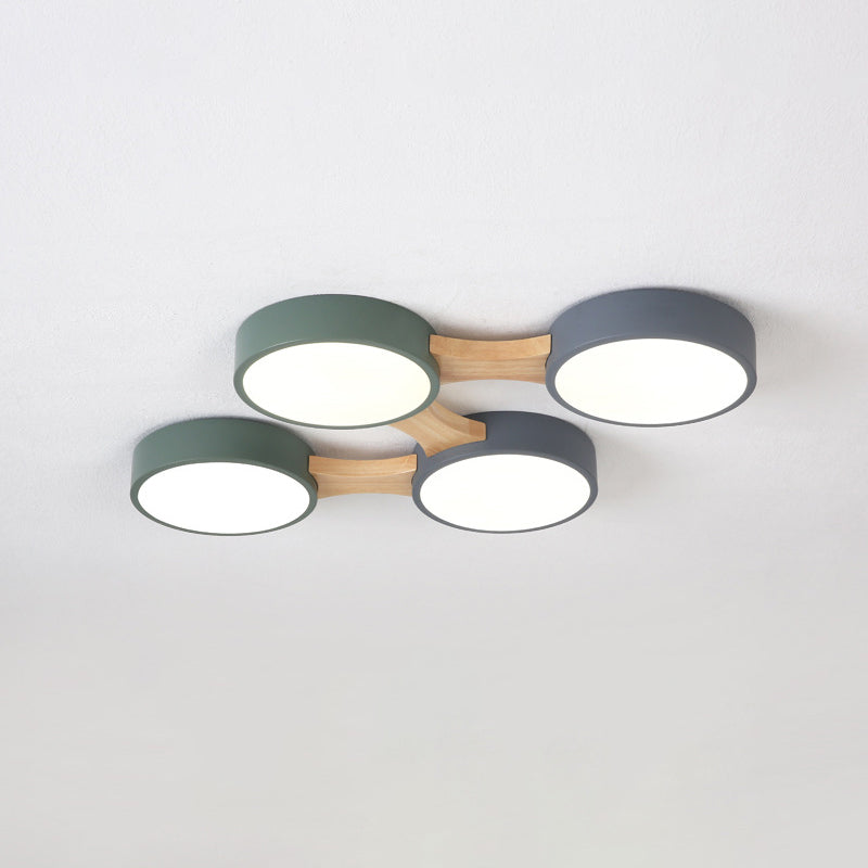 Minimal Acrylic LED Flush Mount Ceiling Light with Wood Arm