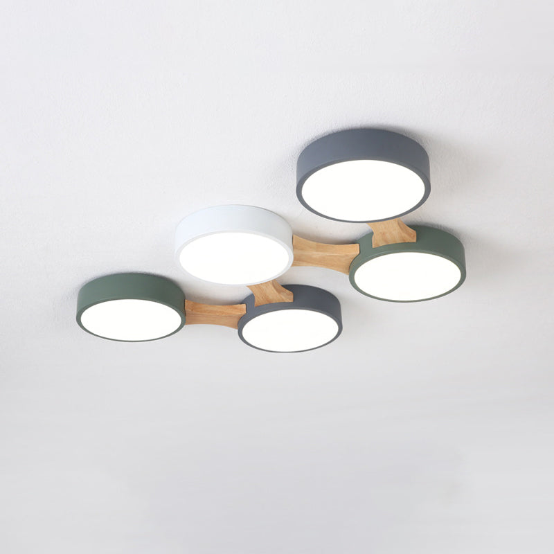 Minimal Acrylic LED Flush Mount Ceiling Light with Wood Arm