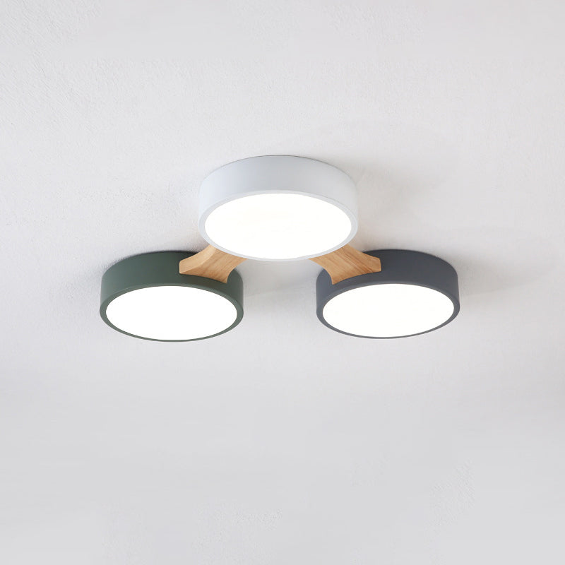 Minimal Acrylic LED Flush Mount Ceiling Light with Wood Arm