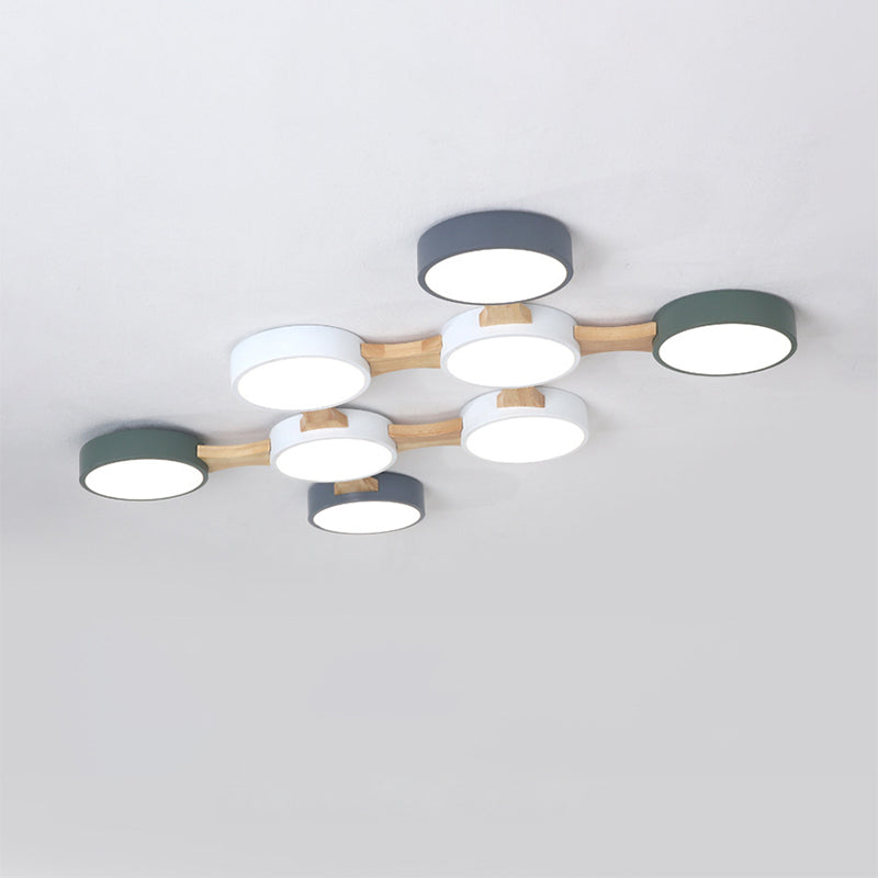 Minimal Acrylic LED Flush Mount Ceiling Light with Wood Arm
