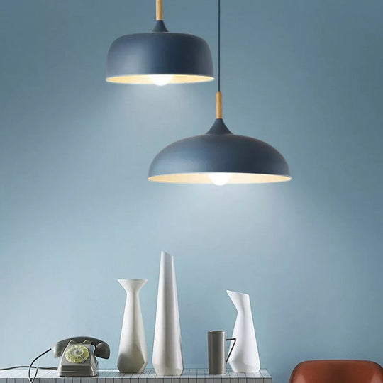 Contemporary Metal Pendant Light with Wood Cork - Geometry Dining Room Ceiling Lamp, 1 Bulb