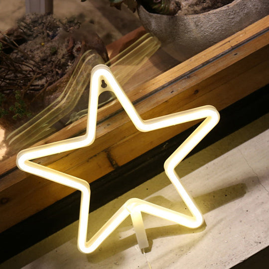 Star Cartoon LED Night Light for Wall Decoration - Plastic Frame, White Glow