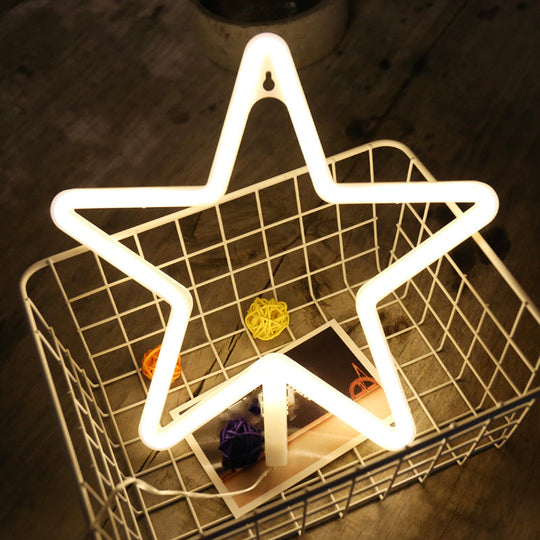 Star Cartoon LED Night Light for Wall Decoration - Plastic Frame, White Glow