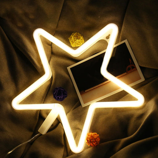 Star Cartoon LED Night Light for Wall Decoration - Plastic Frame, White Glow