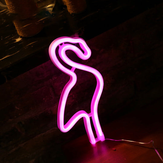 Flamingo LED Night Lamp with USB Charging and Plastic Shade