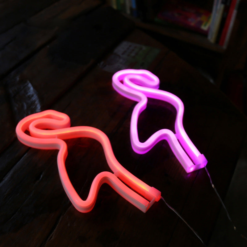 Flamingo LED Night Lamp with USB Charging and Plastic Shade