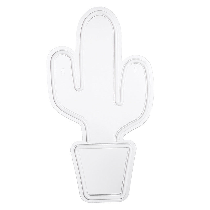 White Plastic Cactus Nightstand Lamp - Creative USB Powered LED Wall Night Light