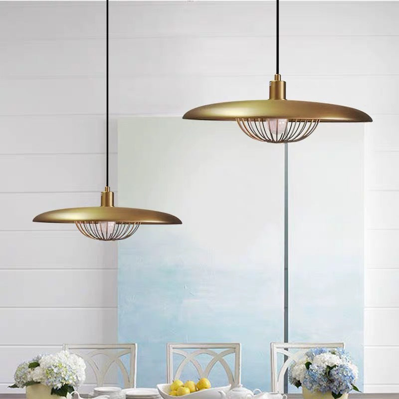 Nordic Saucer Metal Pendant Light with Cage - 1 Head Ceiling Lamp for Dining Room