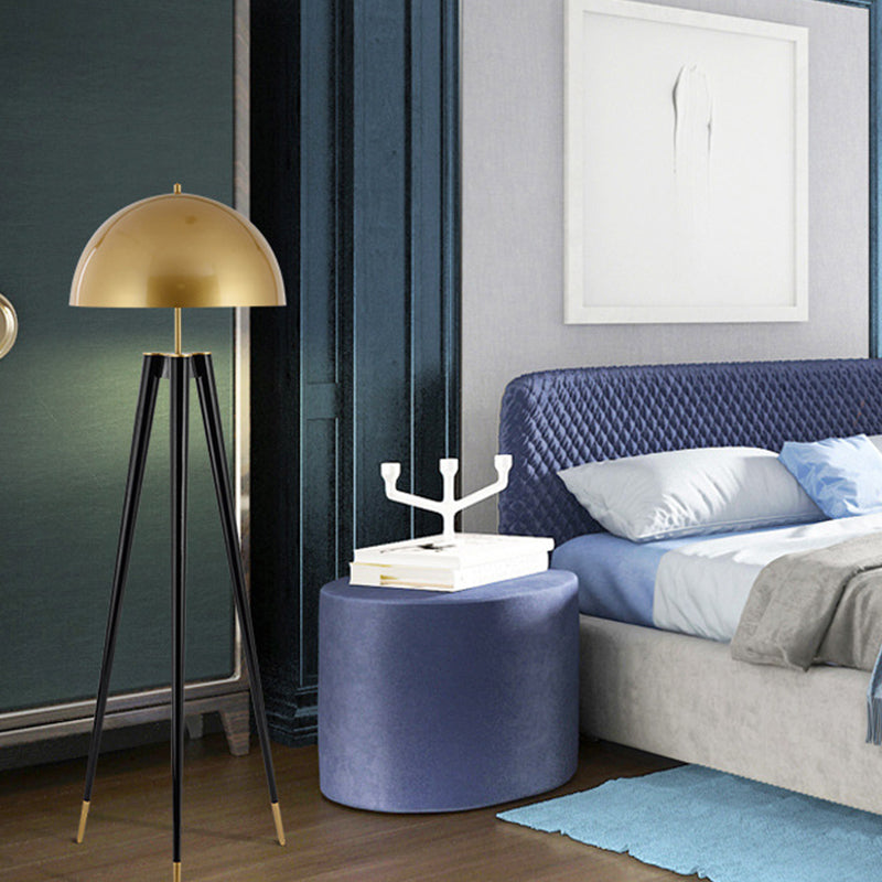 Nordic Domed Metal Floor Lamp with Tripod Base - 1-Head Black Living Room Reading Light