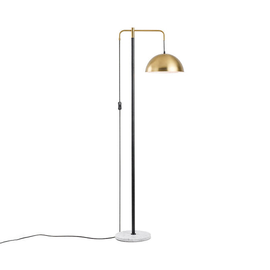 Sleek Brass Marble Floor Lamp with Dome Metal Shade - 1-Light Standing Light for Living Room