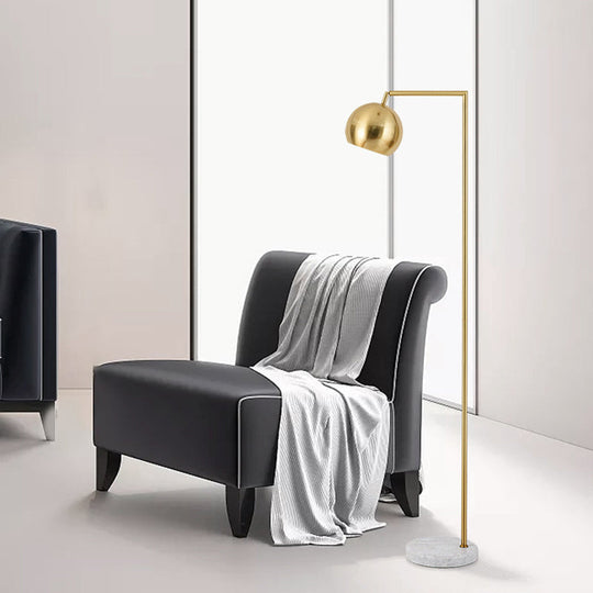 Modern Metal Floor Lamp with Rotatable Brass Stand and Right-Angled Arm