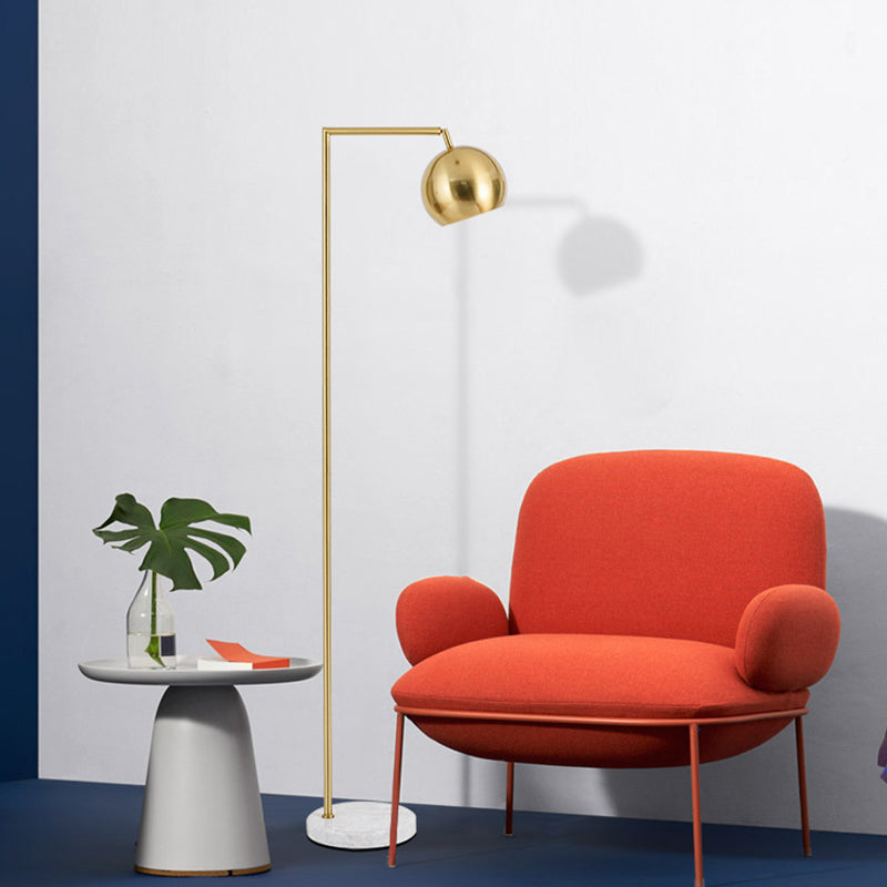 Modern Metal Floor Lamp with Rotatable Brass Stand and Right-Angled Arm