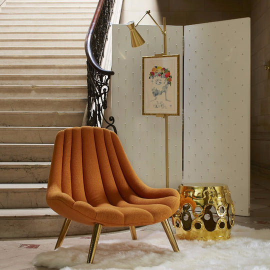 Modernist Metal Floor Lamp with Picture Clip - Brass Hourglass Stand Up Light, 1 Bulb