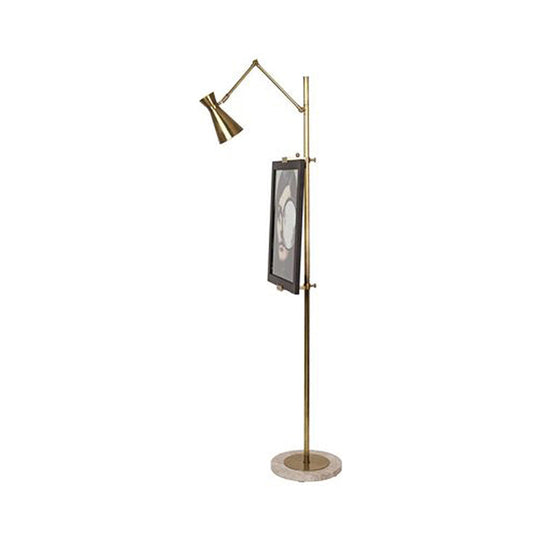 Modernist Metal Floor Lamp with Picture Clip - Brass Hourglass Stand Up Light, 1 Bulb