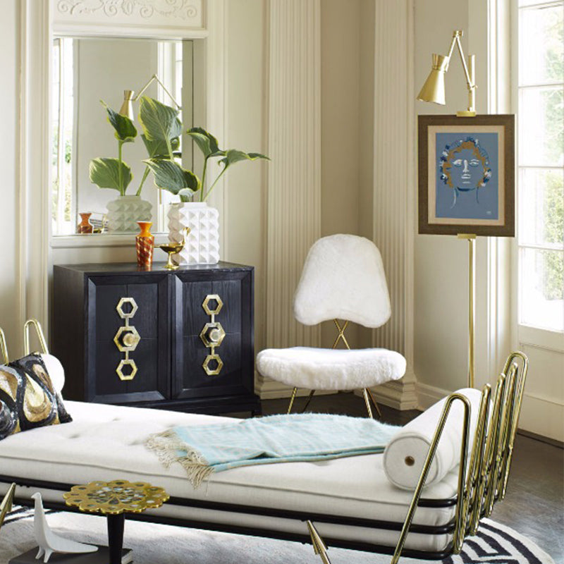 Modernist Metal Floor Lamp with Picture Clip - Brass Hourglass Stand Up Light, 1 Bulb