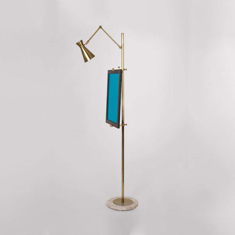 Modernist Metal Floor Lamp with Picture Clip - Brass Hourglass Stand Up Light, 1 Bulb