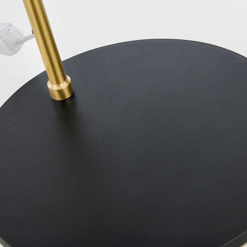 Contemporary Round Table Lamp with Metal Arm for Bedside or Nightstand