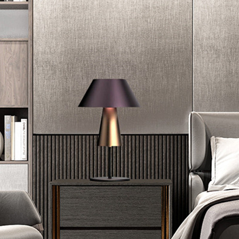 Modern 2-Tier Metallic Cone Nightstand Lamp for Bedside - Brown