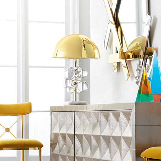 Modern Brass Dome Nightstand Lamp with Crystal Ball Decoration - 1 Light Metal Table Lighting
