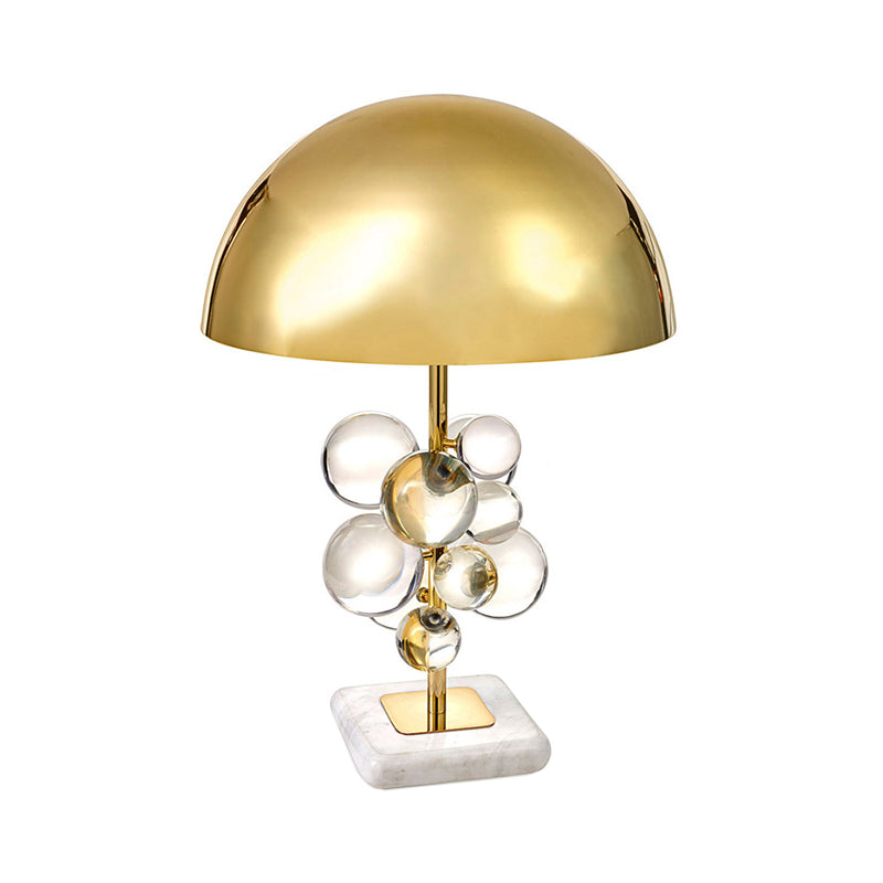 Modern Brass Dome Nightstand Lamp with Crystal Ball Decoration - 1 Light Metal Table Lighting