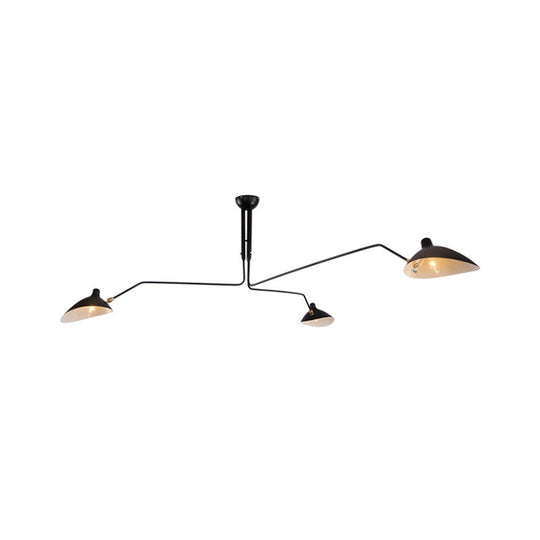 Modern Metal Hat Chandelier Light Fixture - 3-Light Black Pendant with Curved Arm