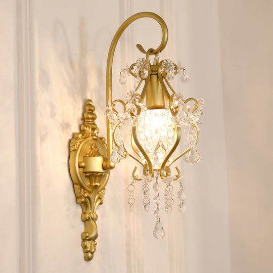 Countryside Brass Wall Lamp with Crystal Accent and Scrolled Frame