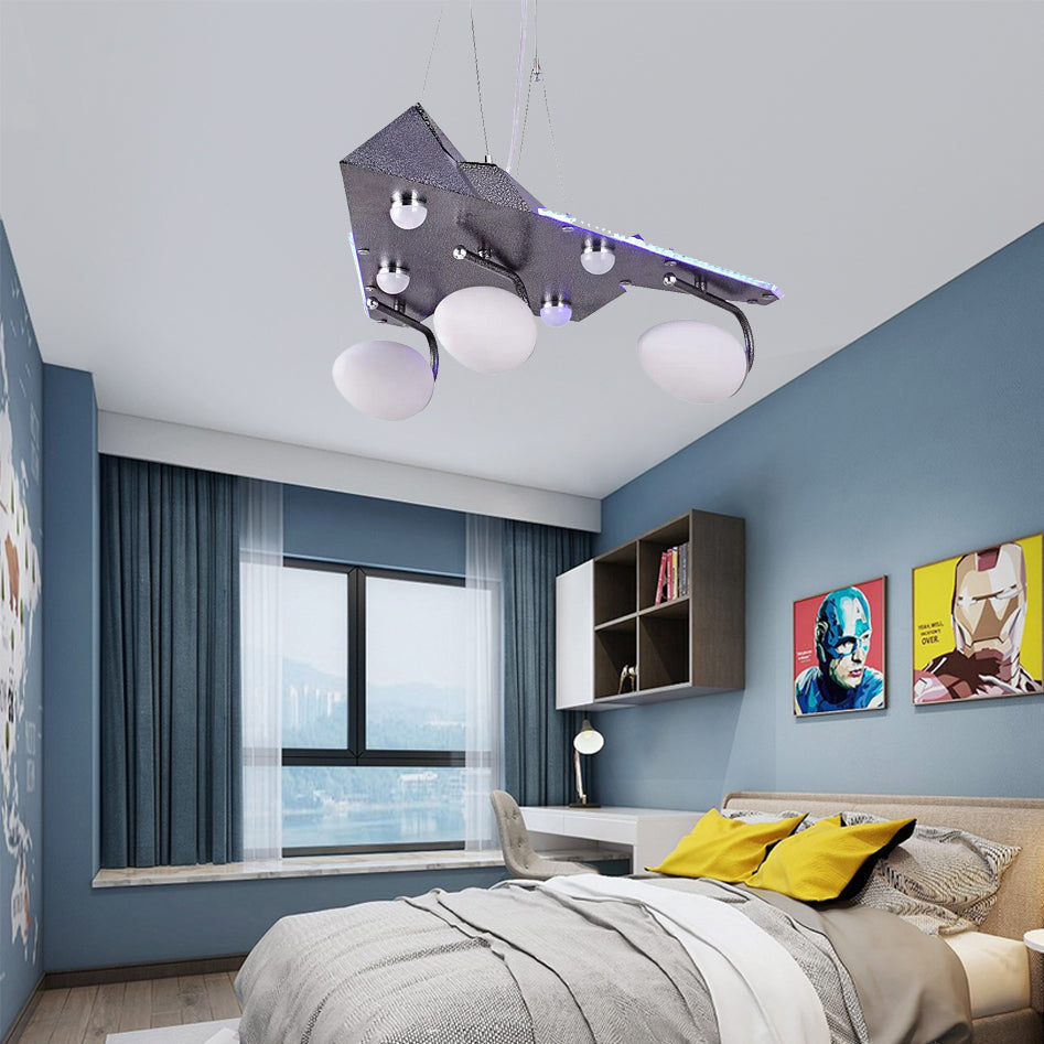 Modern Gray Metal Chandelier for Game Room - Delta Wing Hanging Light