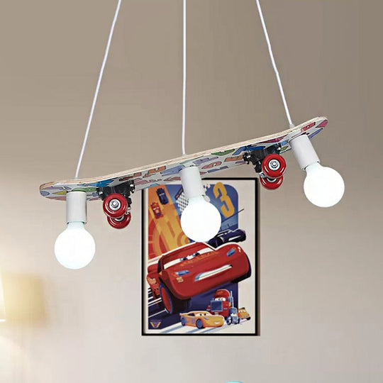 Skateboard Inspired Hanging Chandelier with 3 Lights for Kid's Bedroom