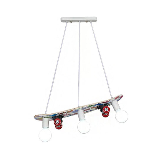 Skateboard Inspired Hanging Chandelier with 3 Lights for Kid's Bedroom