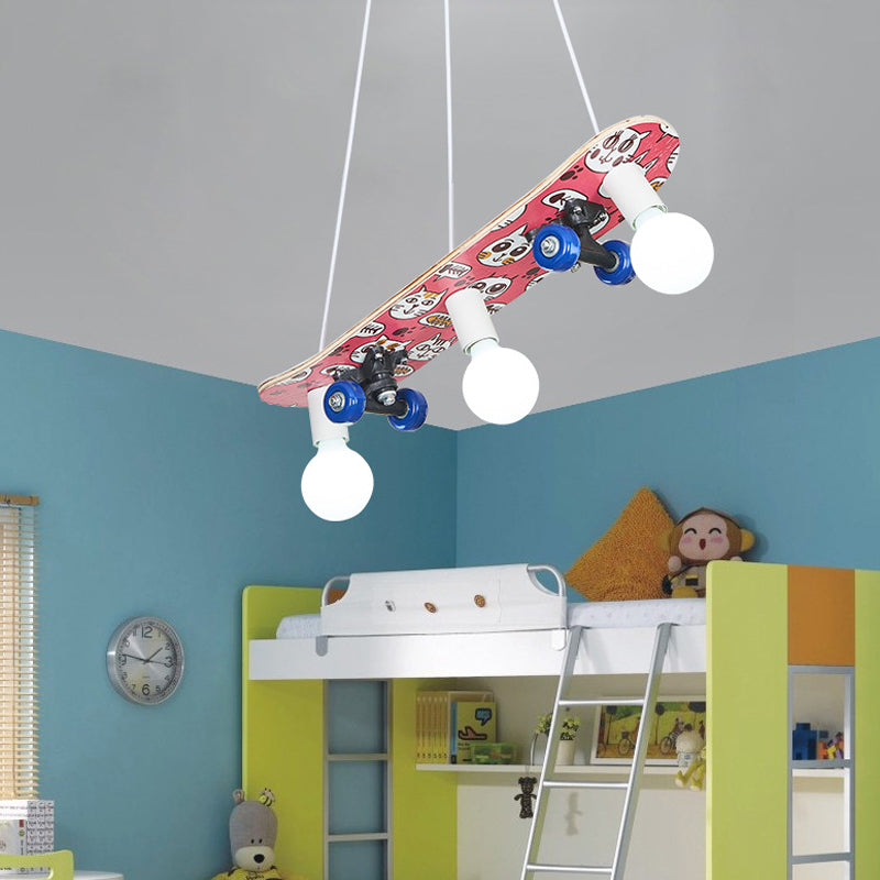 Skateboard Inspired Hanging Chandelier with 3 Lights for Kid's Bedroom