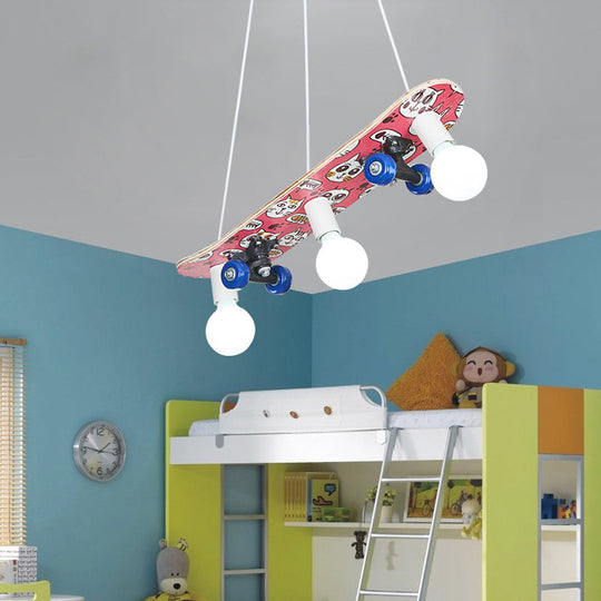 Skateboard Inspired Hanging Chandelier with 3 Lights for Kid's Bedroom