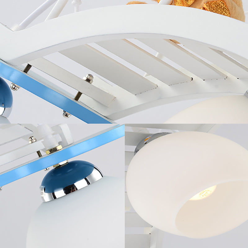 Cartoon Bear Wood Chandelier - Child Bedroom Bridge Hanging Light (3 Lights, White)