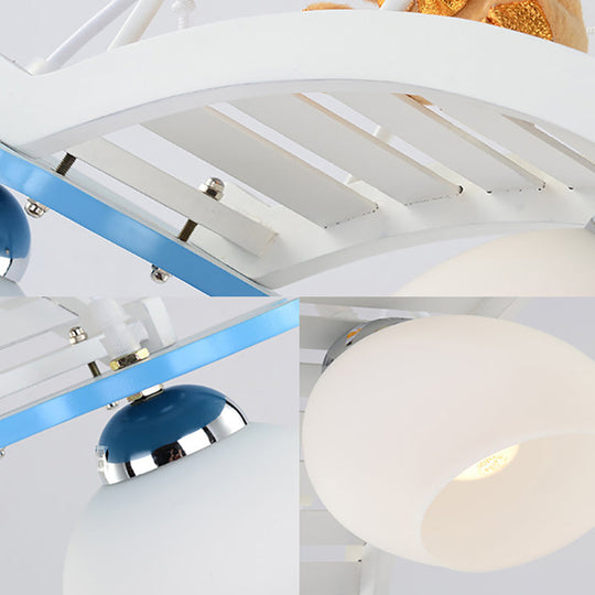 Cartoon Bear Wood Chandelier - Child Bedroom Bridge Hanging Light (3 Lights, White)