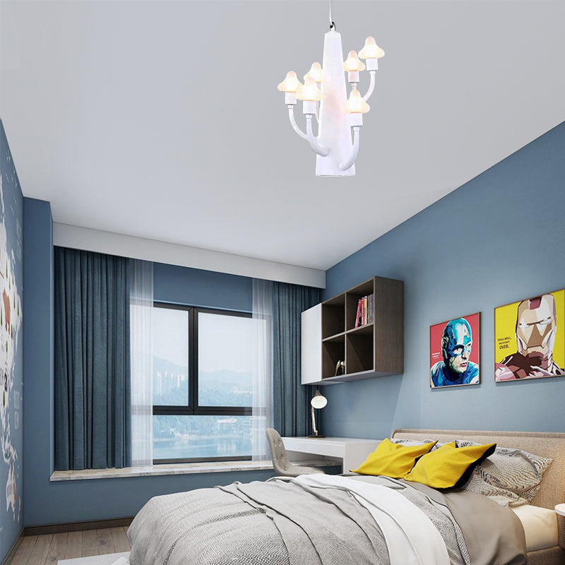 White Branch Pendant Light with Kids Metal Hanging Mushroom for Restaurant Bedroom