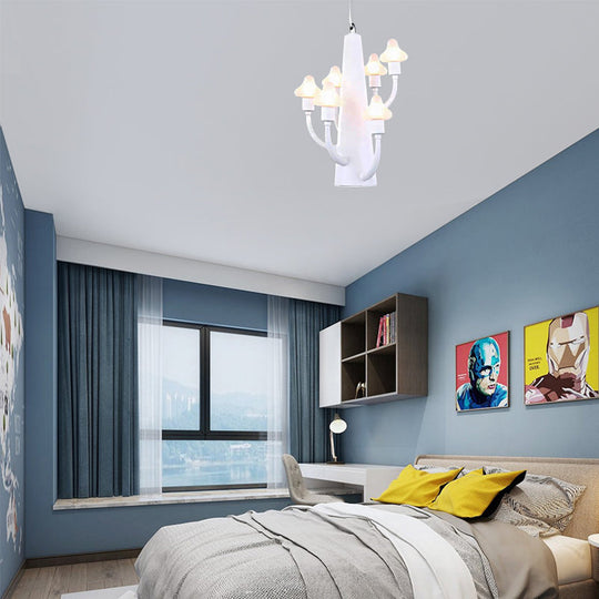 White Branch Pendant Light with Kids Metal Hanging Mushroom for Restaurant Bedroom